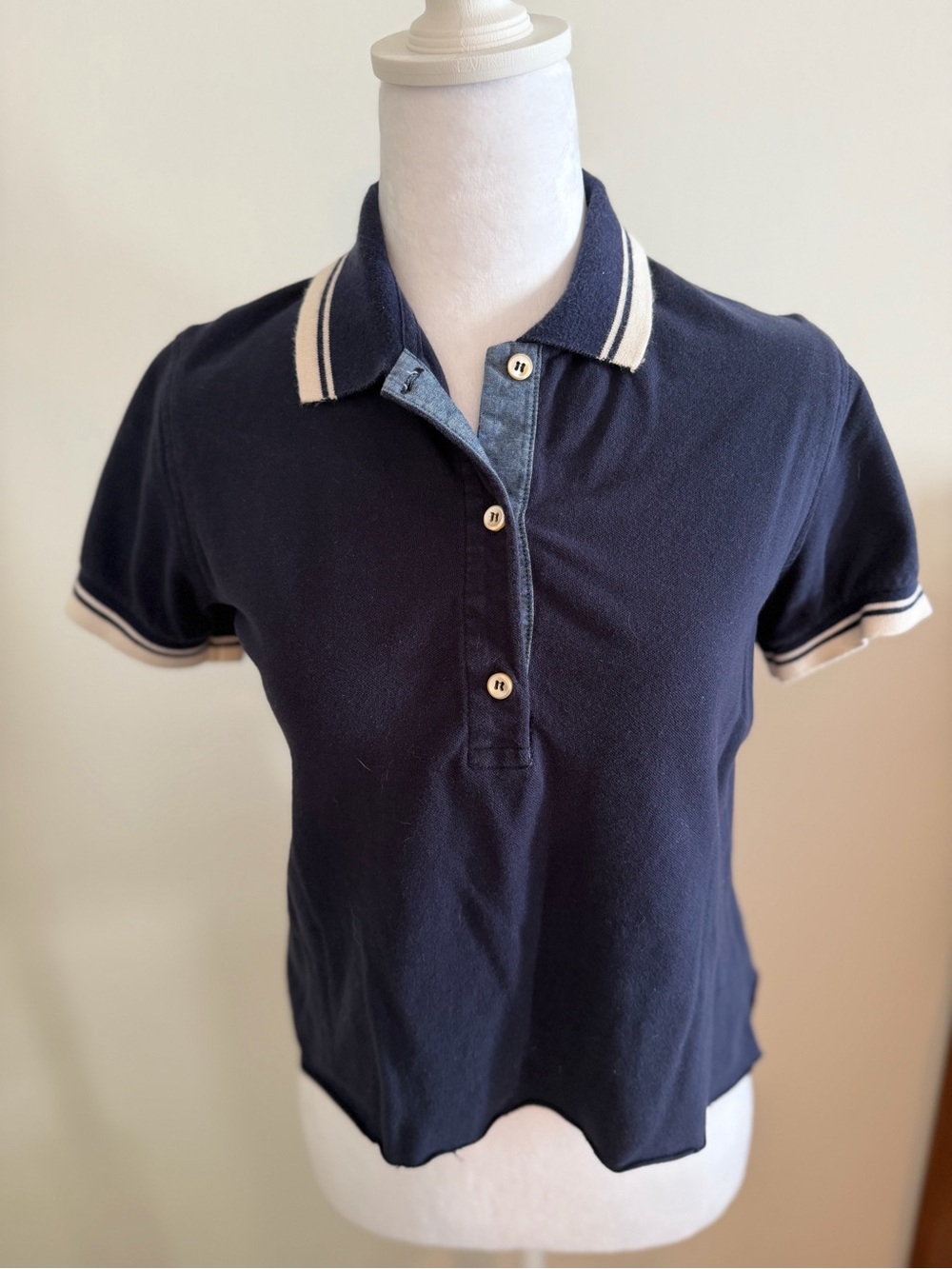 Navy Short Sleeve Polo with White Trim
